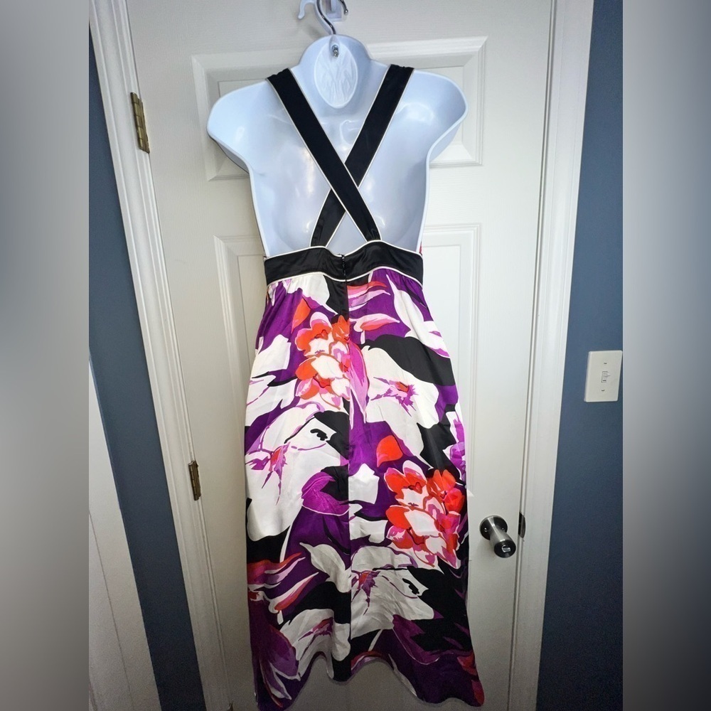 Vtg Banana Republic Petites 8 Black Purple Floral 100% Silk Mini Dress 8P - Picture 4 of 15